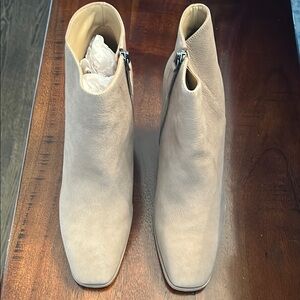 NYDJ Tan Ankle Booties with Side Zipper and Squared Toe